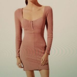 NWOT ASTR BODY CON RIBBED HOOK AND EYE FRONT BLUSH PINK LIGHTLY PADDED D…